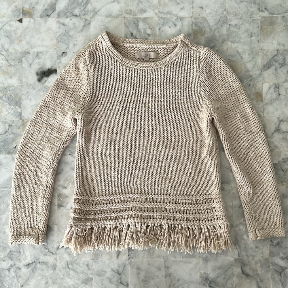 LOFT Knit Fringe Chunky 100% Cotton Sweater Boho (Small)

Very good condition.